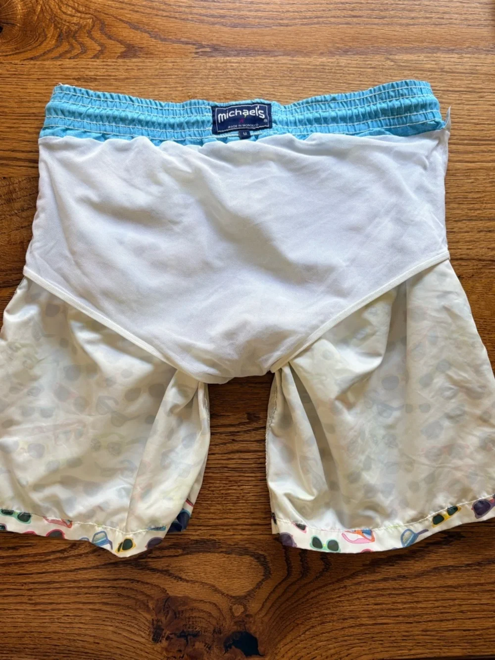 Michaels Men’s Medium White Swim Trunks with Multicolor Sunglasses Print